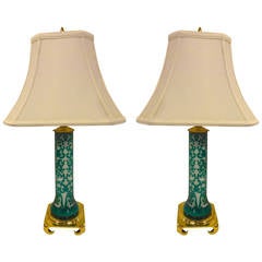 Retro Pair of Chinese Peking Glass Lamps