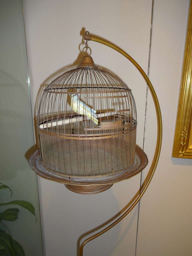 Hendryx Brass Bird Cage and Stand In Good Condition In Sarasota, FL