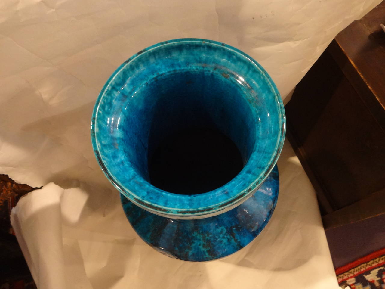 Chinese Rare Large Turquoise Rouleau Vase In Excellent Condition In Sarasota, FL