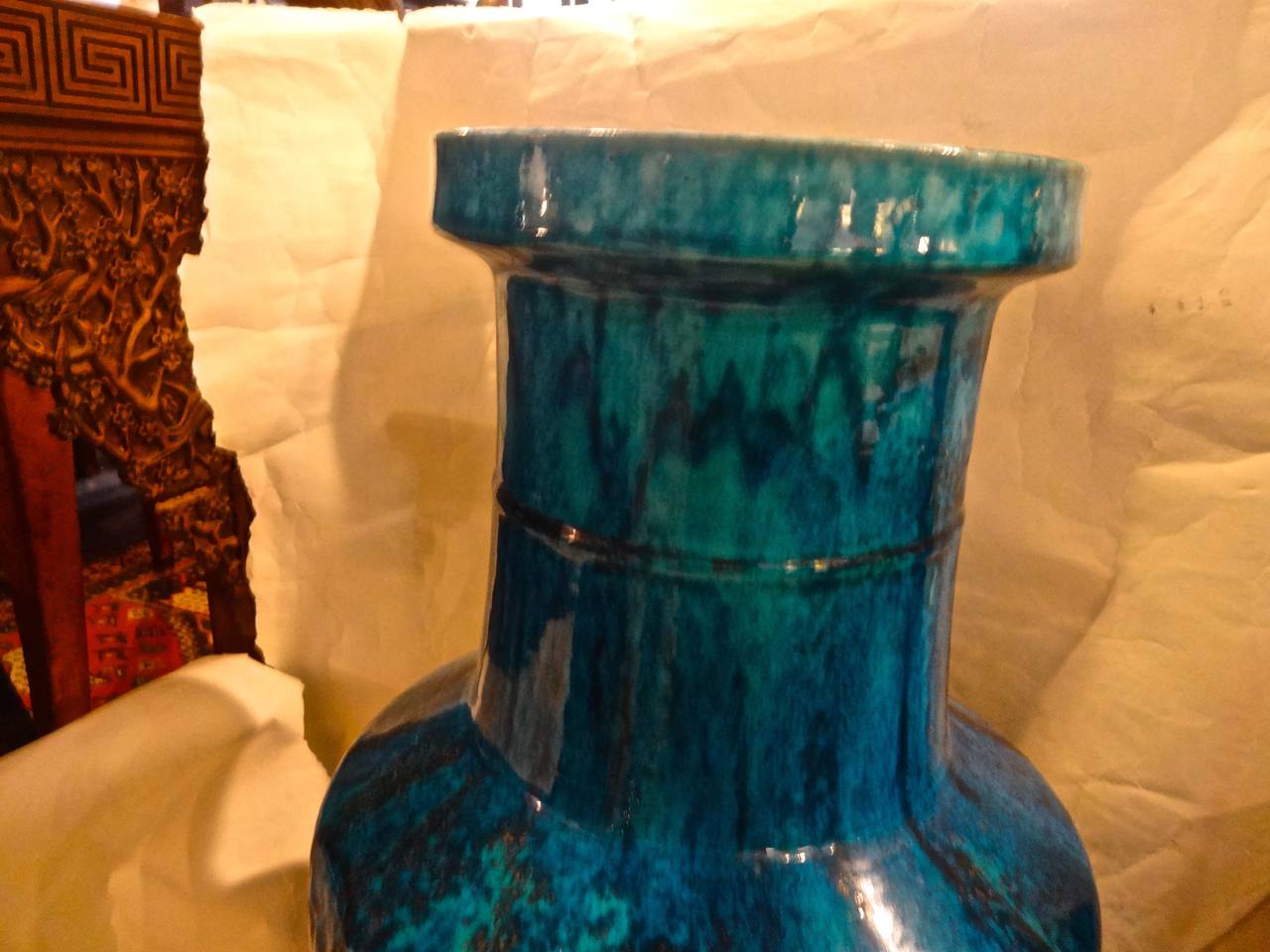 Glazed Chinese Rare Large Turquoise Rouleau Vase