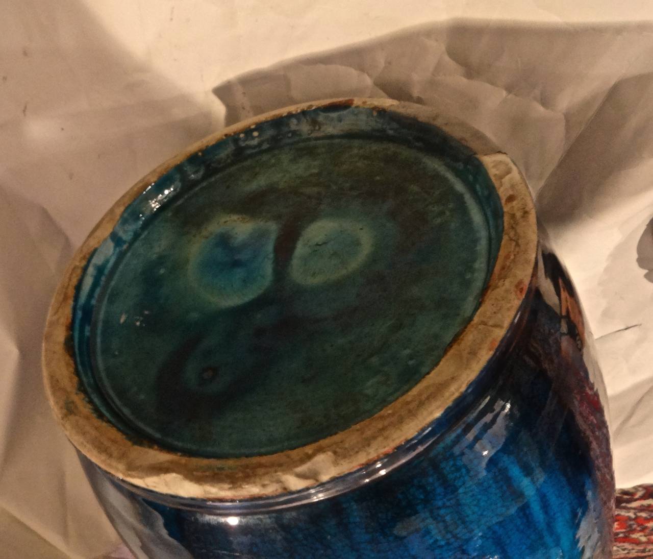 Ceramic Chinese Rare Large Turquoise Rouleau Vase