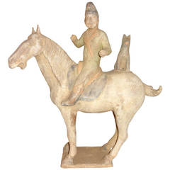 Tang Dynasty Terracotta Horse with Rider and Dog