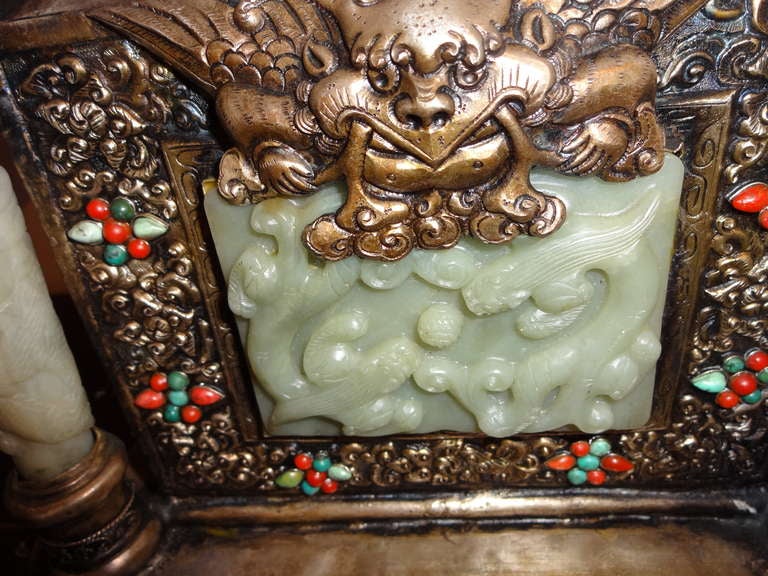 20th Century Pair of Jade & Cinnabar Gilt Censers Containers