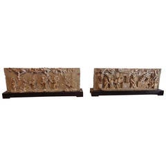 Pair of Ming Dynasty Carved Stone Relief Panels