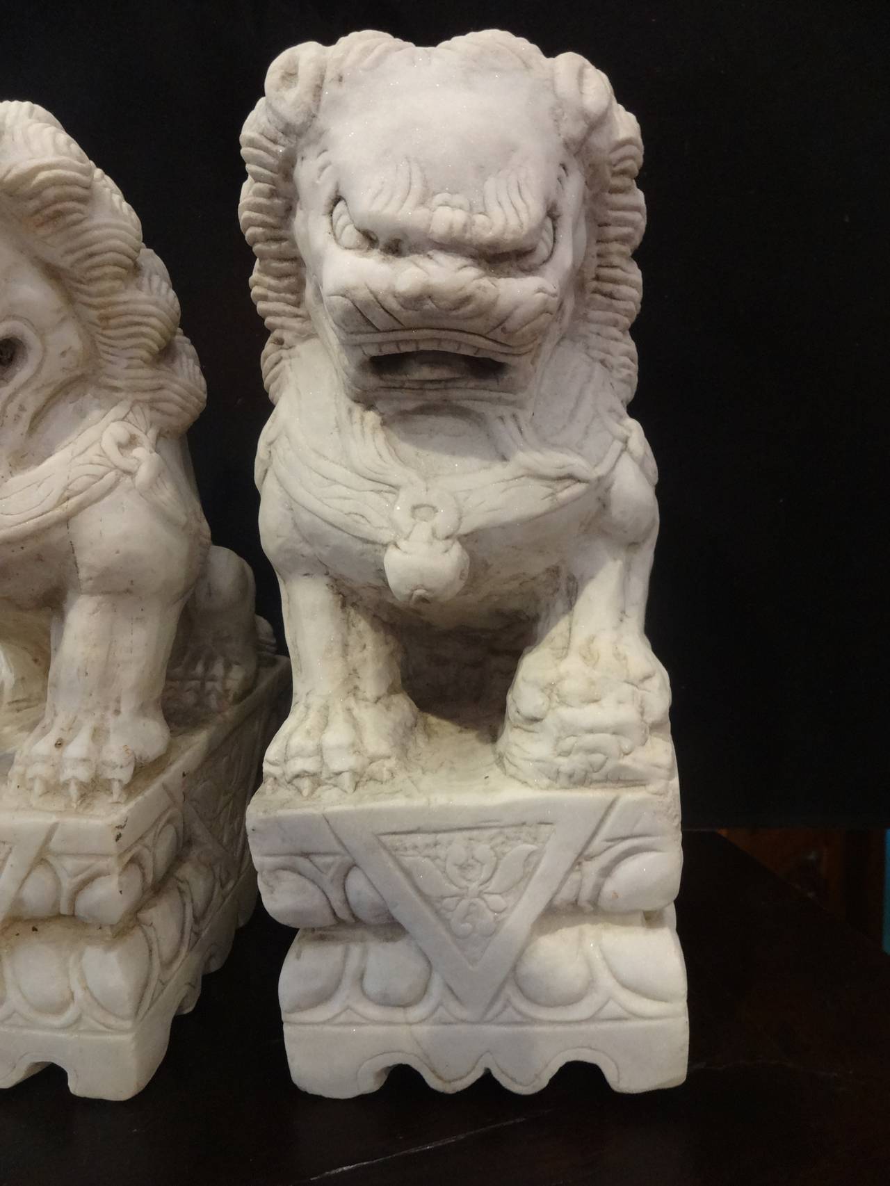 20th Century Pair of Chinese Marble Foo Dogs