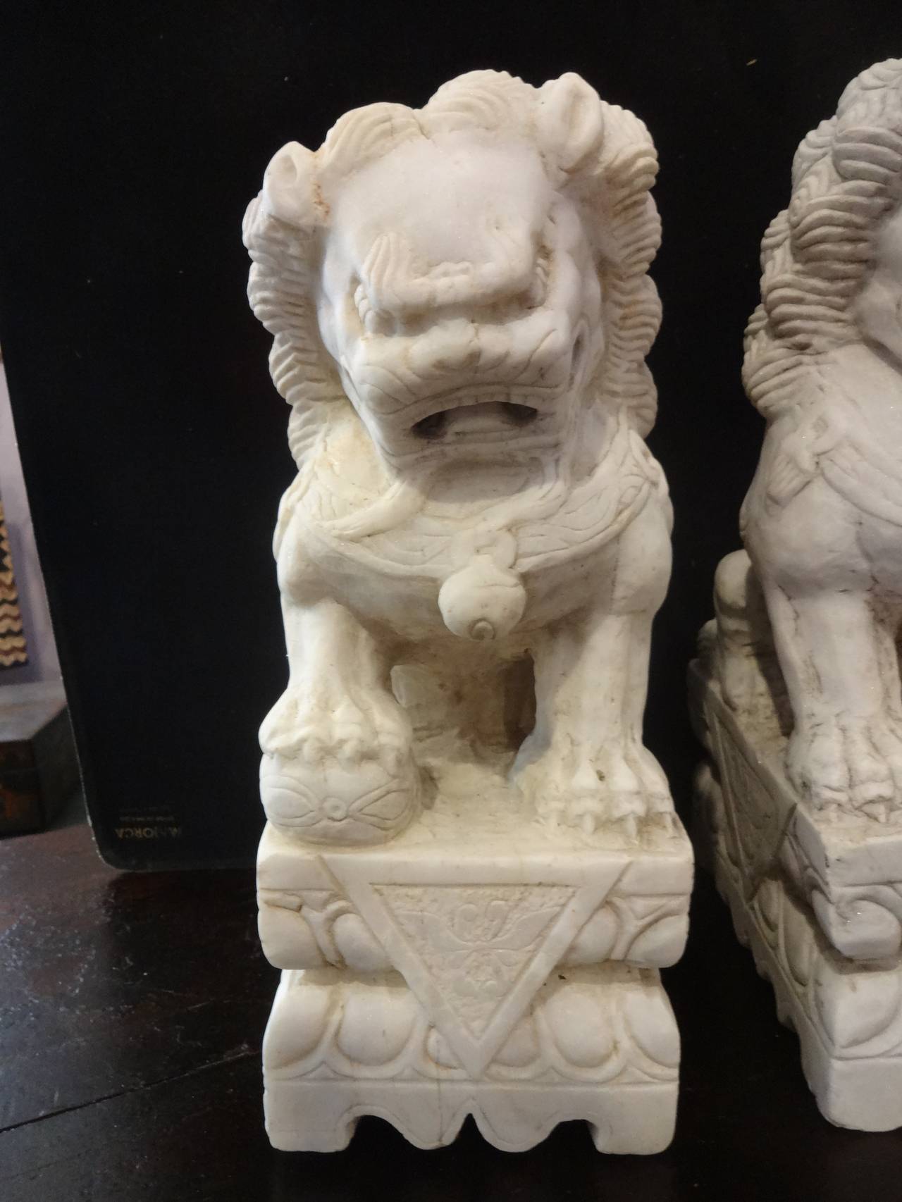 Pair of Chinese Marble Foo Dogs 1
