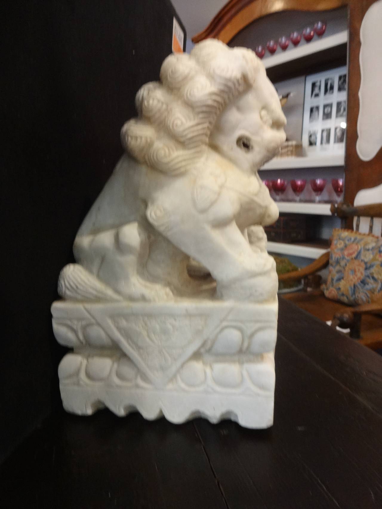 Pair of Chinese Marble Foo Dogs In Excellent Condition In Sarasota, FL