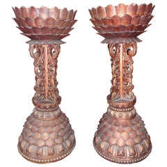 Pair Of Chinese Gilt Wood Candlesticks Ching Dynasty