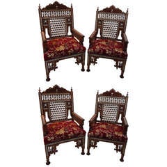 Two Pair of Syrian Stick & Ball Armchairs