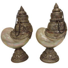 Pair of Nautilus Shell Cup Candleholders