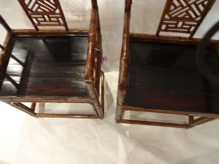 Pair of 18th Century Chinese Bamboo Arm Chairs In Excellent Condition In Sarasota, FL