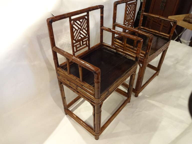 18th Century and Earlier Pair of 18th Century Chinese Bamboo Arm Chairs
