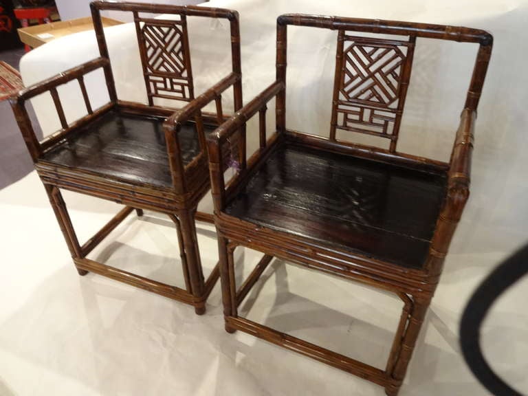 Pair of 18th Century Chinese Bamboo Arm Chairs 1