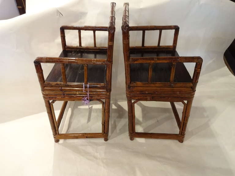 Pair of 18th Century Chinese Bamboo Arm Chairs 3