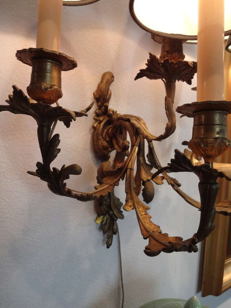 Pair French Bronze Louis XV Style Wall Sconces 3