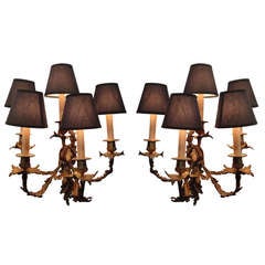 Pair French Bronze Louis XV Style Wall Sconces