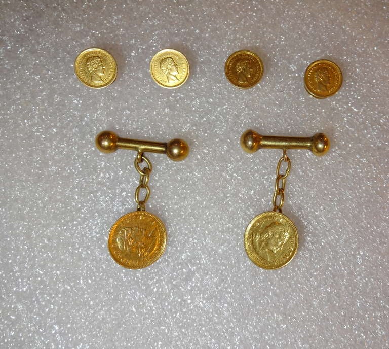 Peruvian Solid Gold Coin Cufflinks and Studs