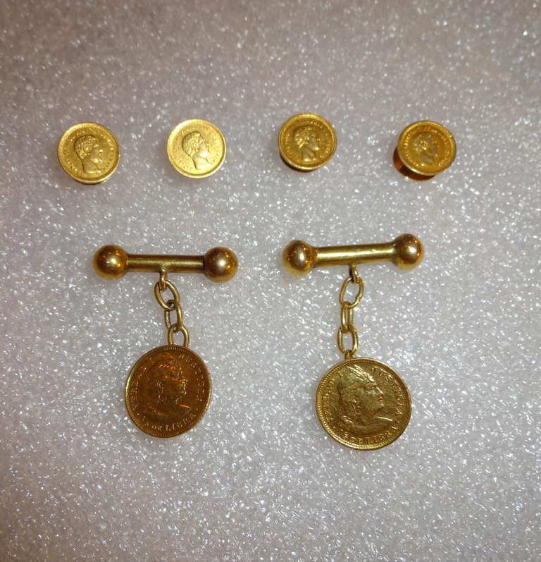 20th Century Solid Gold Coin Cufflinks and Studs