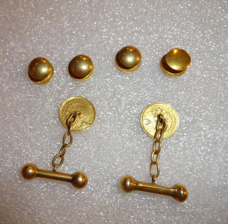 Solid Gold Coin Cufflinks and Studs 1