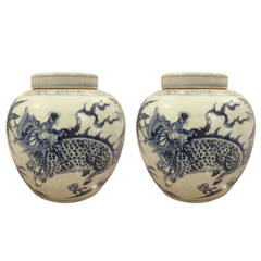 Pair Chinese Blue and White Ginger Jars