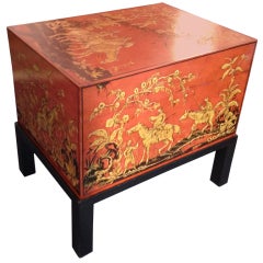 Chinese Red Lacquered Trunk with Stand