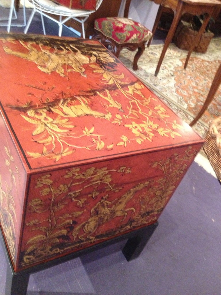 Chinese Red Lacquered Trunk with Stand 1