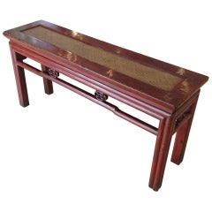 Chinese Red Lacquered Bench with Rattan Inset