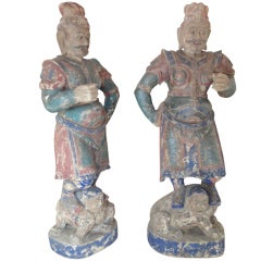 Antique Pair of Chinese Guard Statues