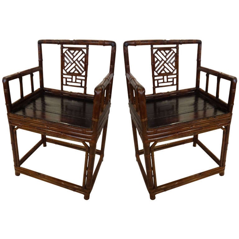 Pair of 18th Century Chinese Bamboo Arm Chairs at 1stDibs