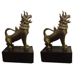 Pair Bronze Foo Lion Statues