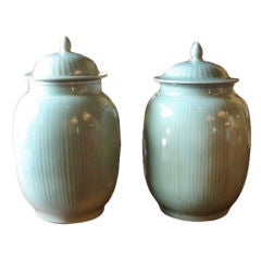 Pair of Chinese Celadon JARS with lids