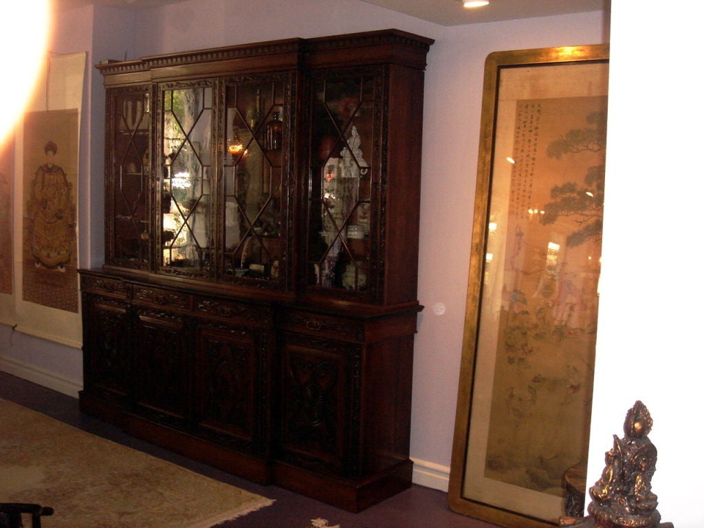English Chippendale Revival Breakfront/bookcase In Excellent Condition In Sarasota, FL
