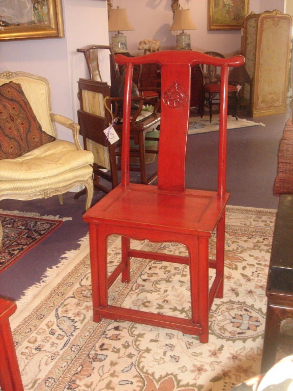 20th Century Pair of Chinese Red Lacquered Chairs