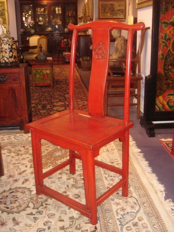 Pair of Chinese Red Lacquered Chairs 1