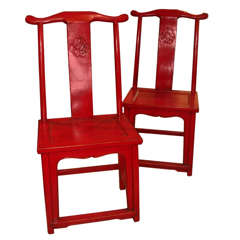 Pair of Chinese Red Lacquered Chairs