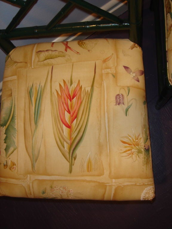 Chinese Faux Bamboo botanical print Desk Side Chair