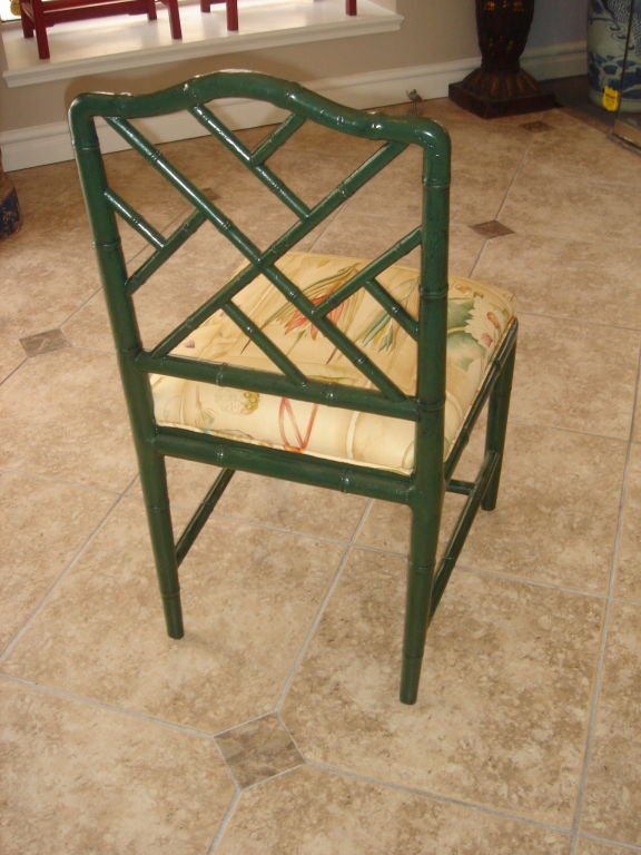 Faux Bamboo botanical print Desk Side Chair In Good Condition In Sarasota, FL