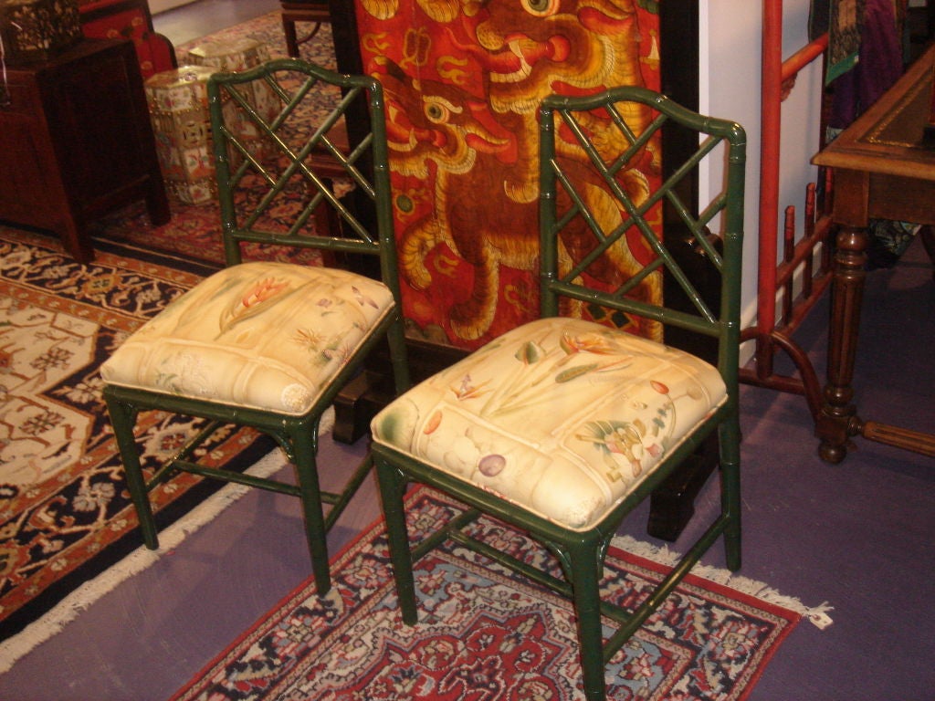 Wood Faux Bamboo botanical print Desk Side Chair