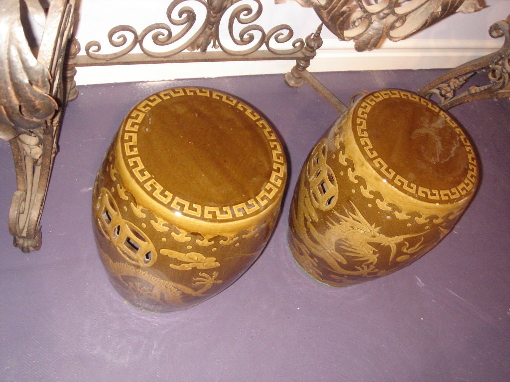 Pair of Chinese Dragon Garden Stools In Excellent Condition In Sarasota, FL