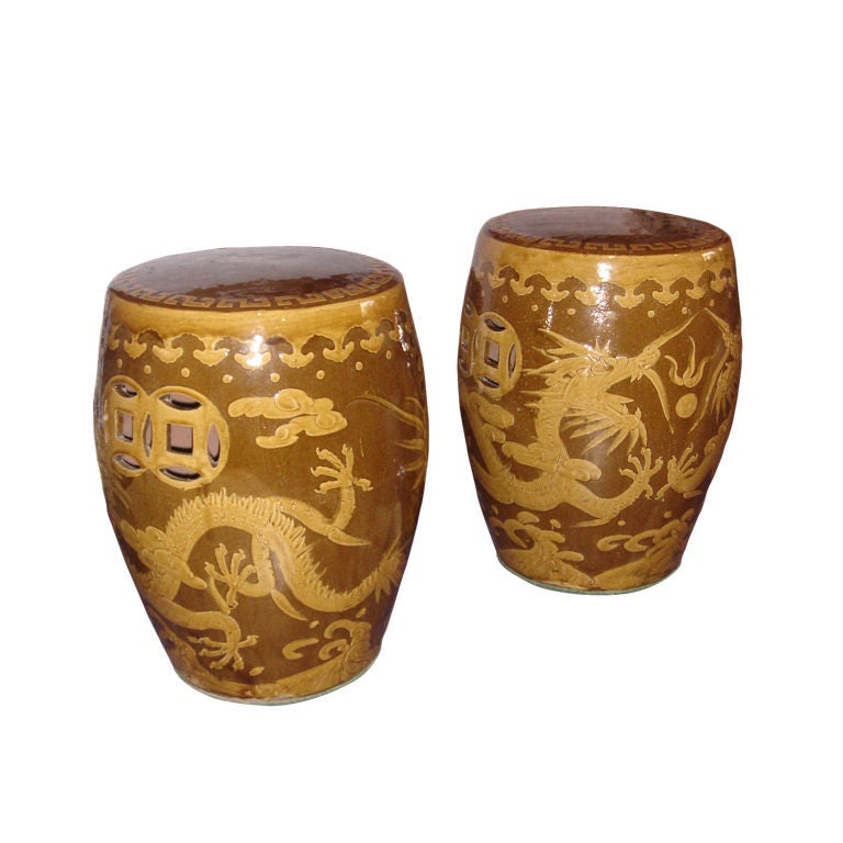 Pair Of Chinese Dragon Garden Stools At 1stdibs Pair Of Chinese Dragon Garden Stools For
