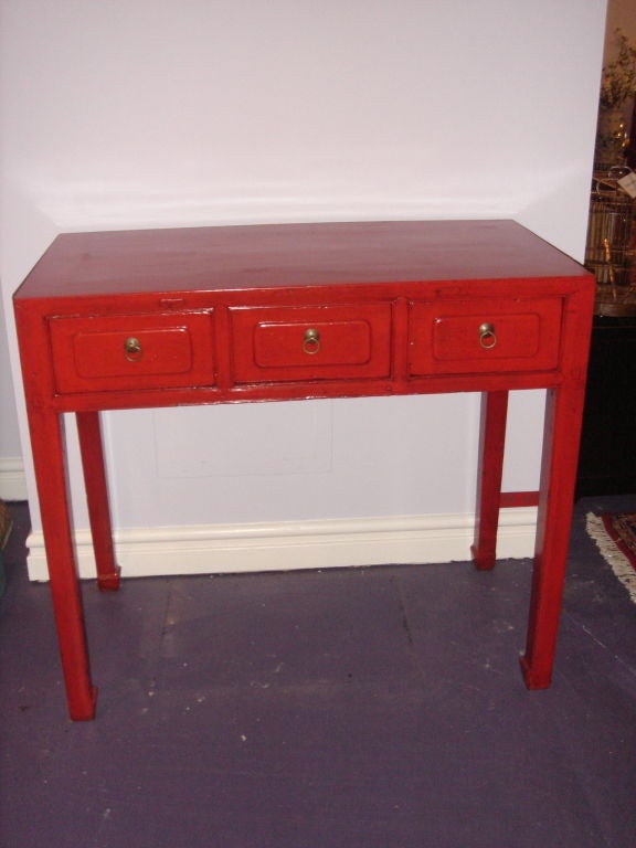 Three Drawer 19th Century desk with inset design to the drawers and sides, refreshed with hoof feet.