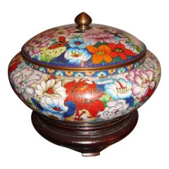 Large Cloisonné Bowl w/ Lid & Stand