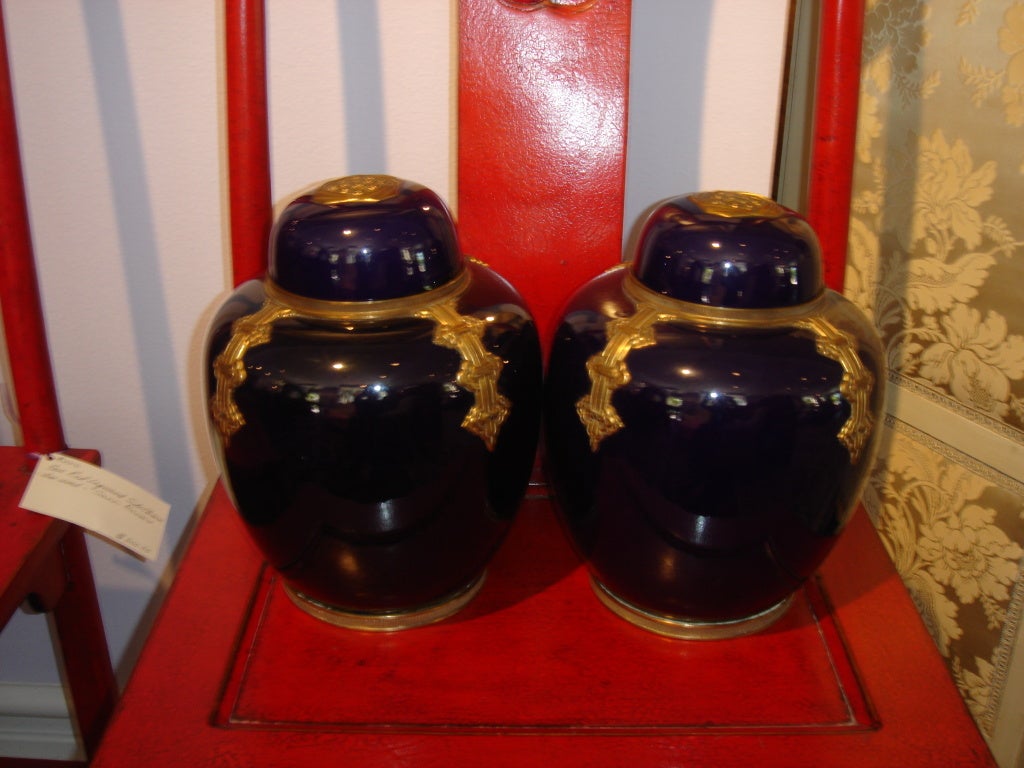Pair Deco French Ormolu  Ginger Jars