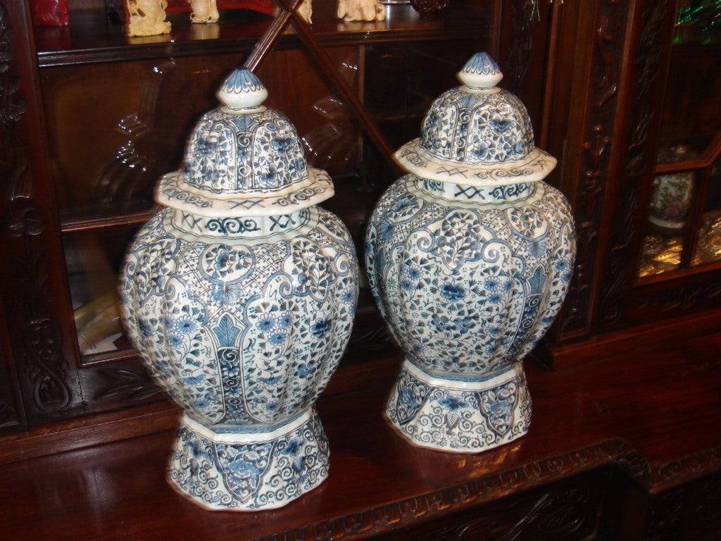 Pair of Delft Lidded Jars 1