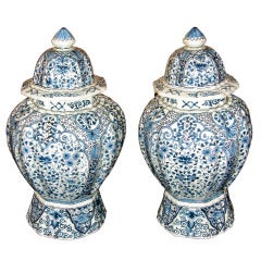 Pair of Delft Lidded Jars