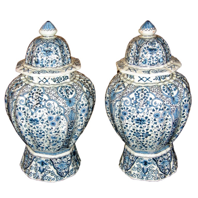 Pair of Delft Lidded Jars