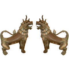 Pair Bronze Shishi Foo Lion Figures