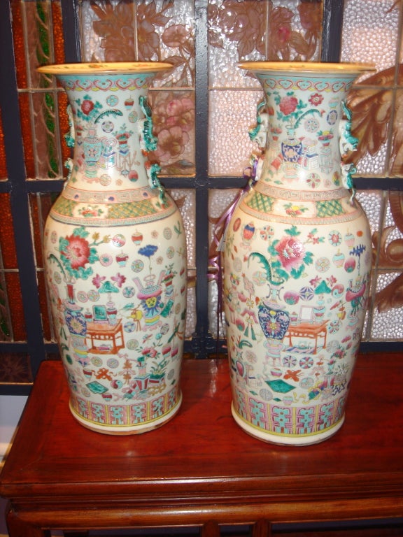 Chinese Pair Of Tung Chin Palace Vases