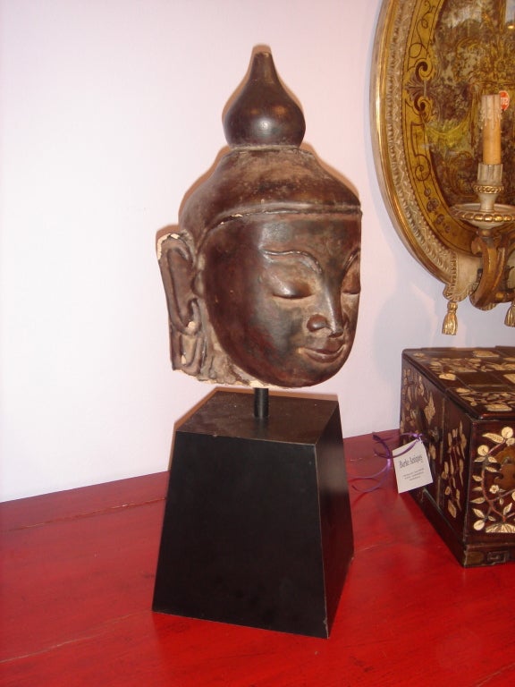 Wood Burmese 17th Century Buddha Head