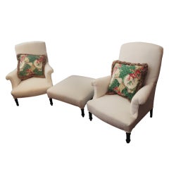 Pair of French Armchairs & Ottoman